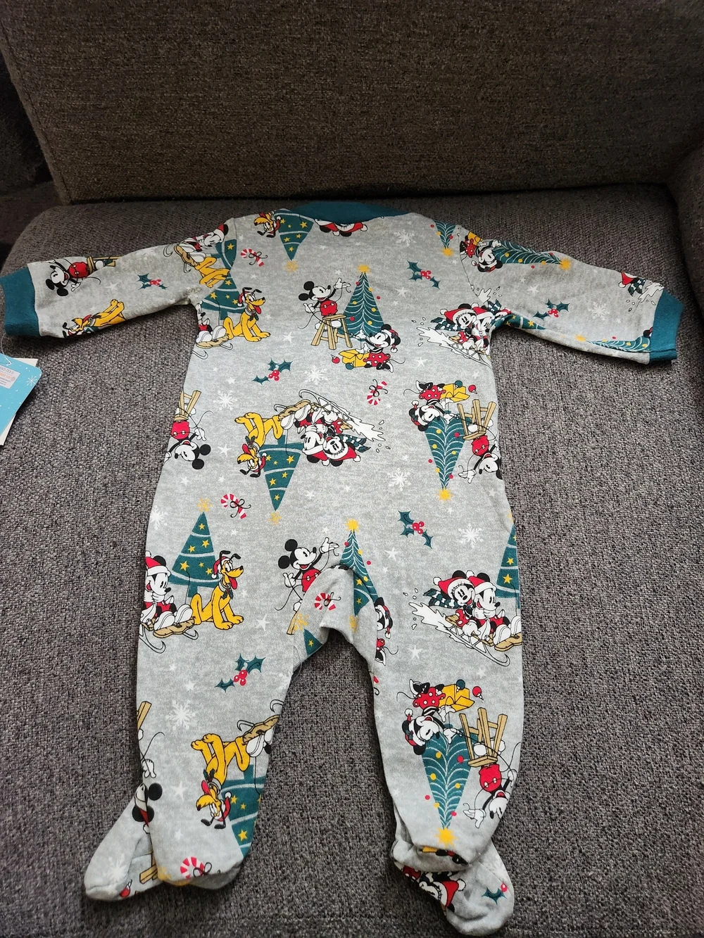 Disney Holiday Mickey & Friends Gray Footed One-Piece For Baby Size 0/3M